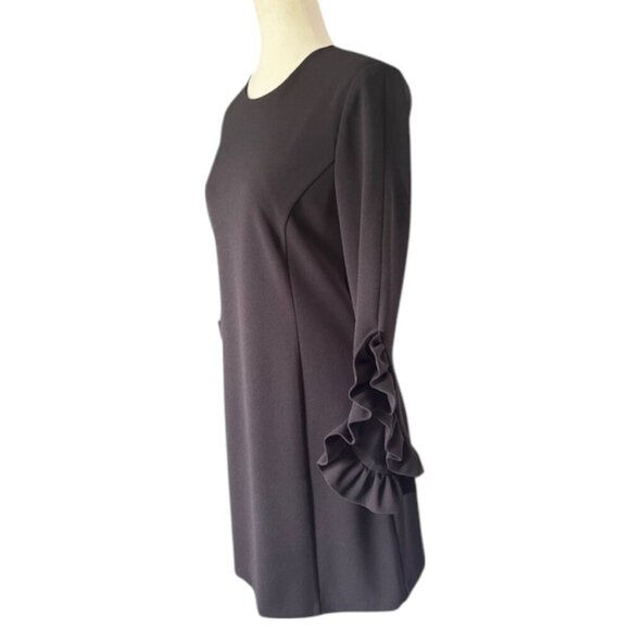Katherine Barclay Black Bodycon Knee Length Long Ruffle Sleeves Dress Small EUC - Picture 10 of 14